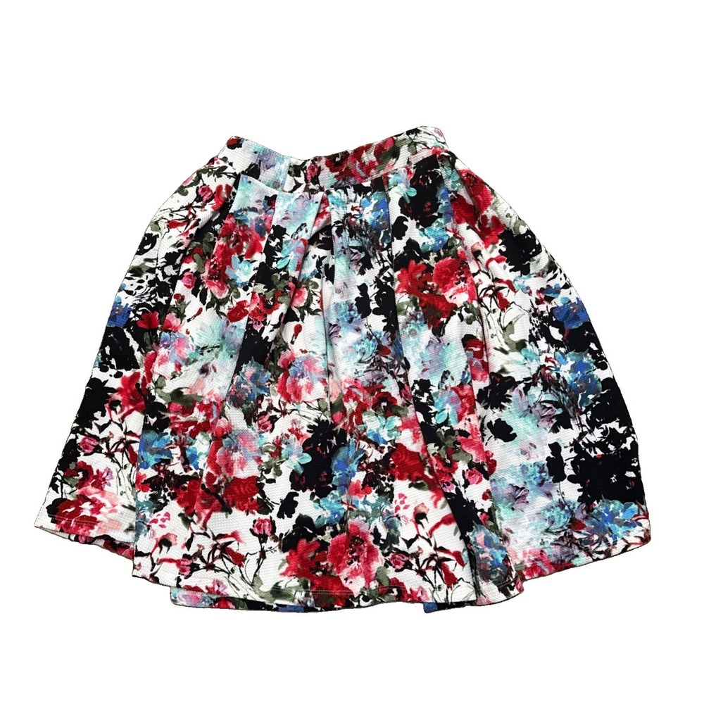 Haute Monde Multi Color Floral Midi Skirt Size L Flared Pleated A-Line Grunge
